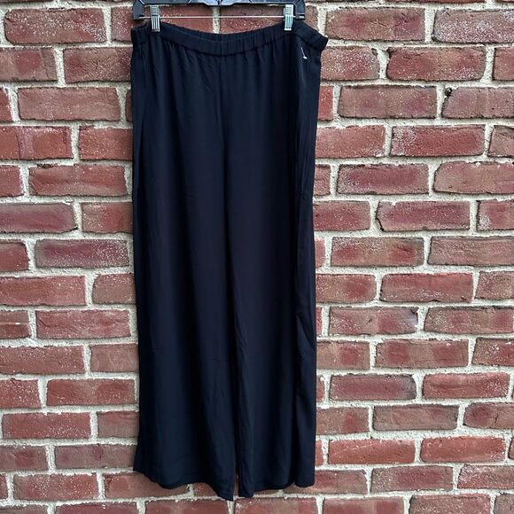 Eileen Fisher $278 crepe wide leg pants side slits tencel lyocell viscose L NEW - Picture 1 of 6